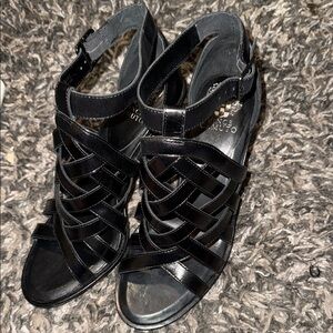 Vince Camuto Black Patent Leather High-Heeled Sandals